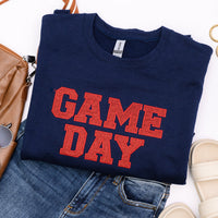 PREORDER: Embroidered Glitter Game Day Sweatshirt in Navy/Red