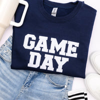 PREORDER: Embroidered Glitter Game Day Sweatshirt in Navy/White