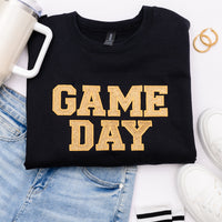 PREORDER: Embroidered Glitter Game Day Sweatshirt in Black/Old Gold