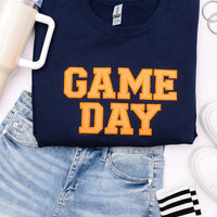 PREORDER: Embroidered Glitter Game Day Sweatshirt in Navy/Orange