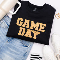 PREORDER: Embroidered Glitter Game Day Sweatshirt in Black/Old Gold