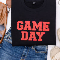 PREORDER: Embroidered Glitter Game Day Sweatshirt in Black/Red