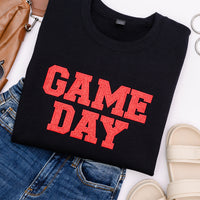 PREORDER: Embroidered Glitter Game Day Sweatshirt in Black/Red