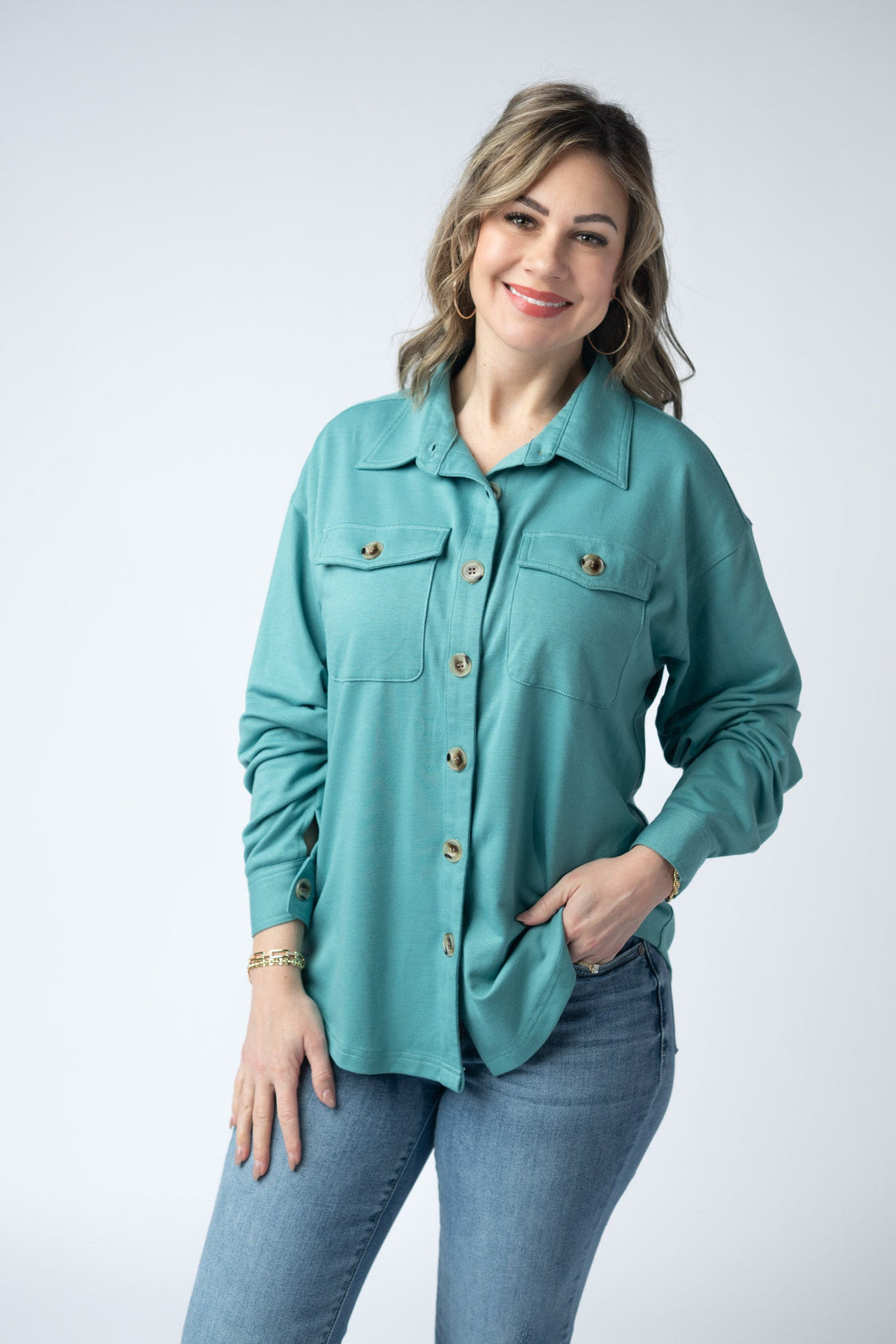 IN STOCK Brenna Button Down Top - Teal