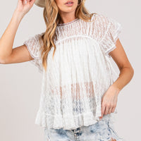 SAGE + FIG Round Neck Short Sleeve Lace Blouse