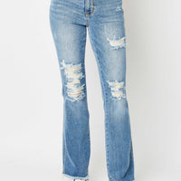 Judy Blue Full Size Distressed Raw Hem Bootcut Jeans