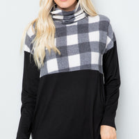 Celeste Full Szie Pocketed Plaid Turtleneck Long Sleeve Blouse