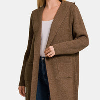 Zenana Hooded Open Front Sweater Cardigan