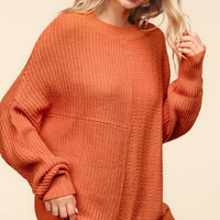 Haptics Full Size Side Slit Texture Asymmetric Sweater