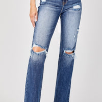 Risen Full Size Raw Hem Distressed Straight Jeans