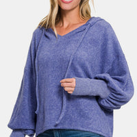 Zenana Brushed Hacci Drop Shoulder Cropped Hoodie