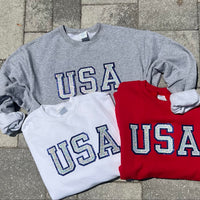 USA GLITTER EMBROIDERED PATCH SWEATSHIRT