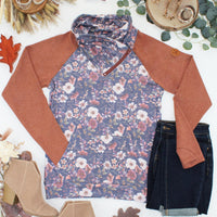 IN STOCK Classic Zoey ZipCowl Sweatshirt - Blushwood Floral and Terra Cotta