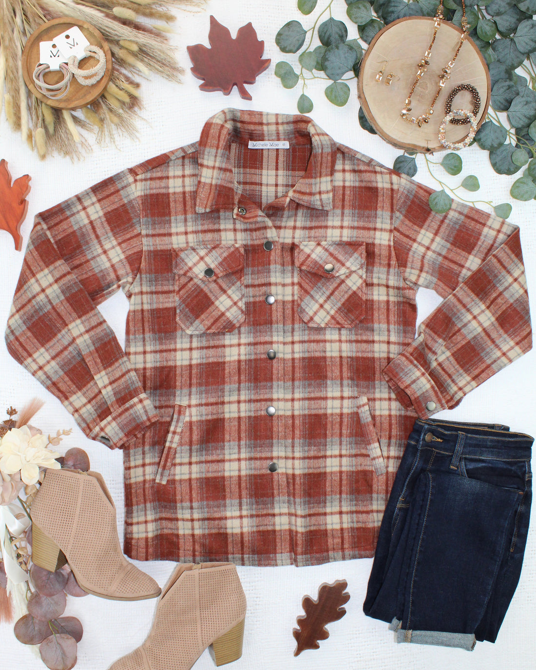 IN STOCK Norah Shacket - Brick Plaid