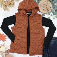 IN STOCK Heather Geometric Hooded Vest - Rust