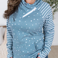 IN STOCK Zoey ZipCowl Sweatshirt - Teal Dots and Stripes