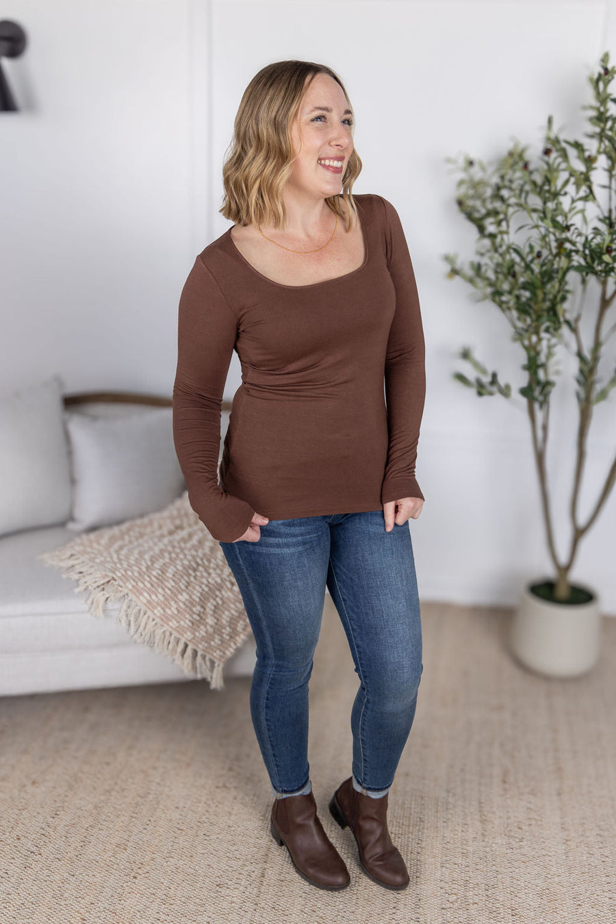 IN STOCK Alyssa Long Sleeve Top - Brown FINAL SALE
