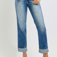 RISEN Full Size High Rise Crop Straight Roll Up Jeans