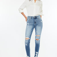 Kancan High Rise Frayed Ankle Skinny Jeans