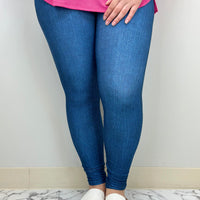 Blue Denim Leggings w/ Butt Pockets