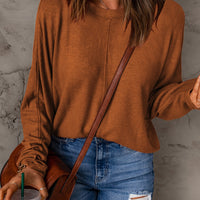 Seam Detail Round Neck Long Sleeve Top