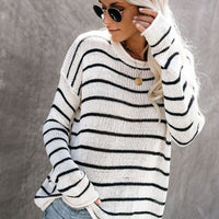 Striped Round Neck Drop Shoulder Sweater