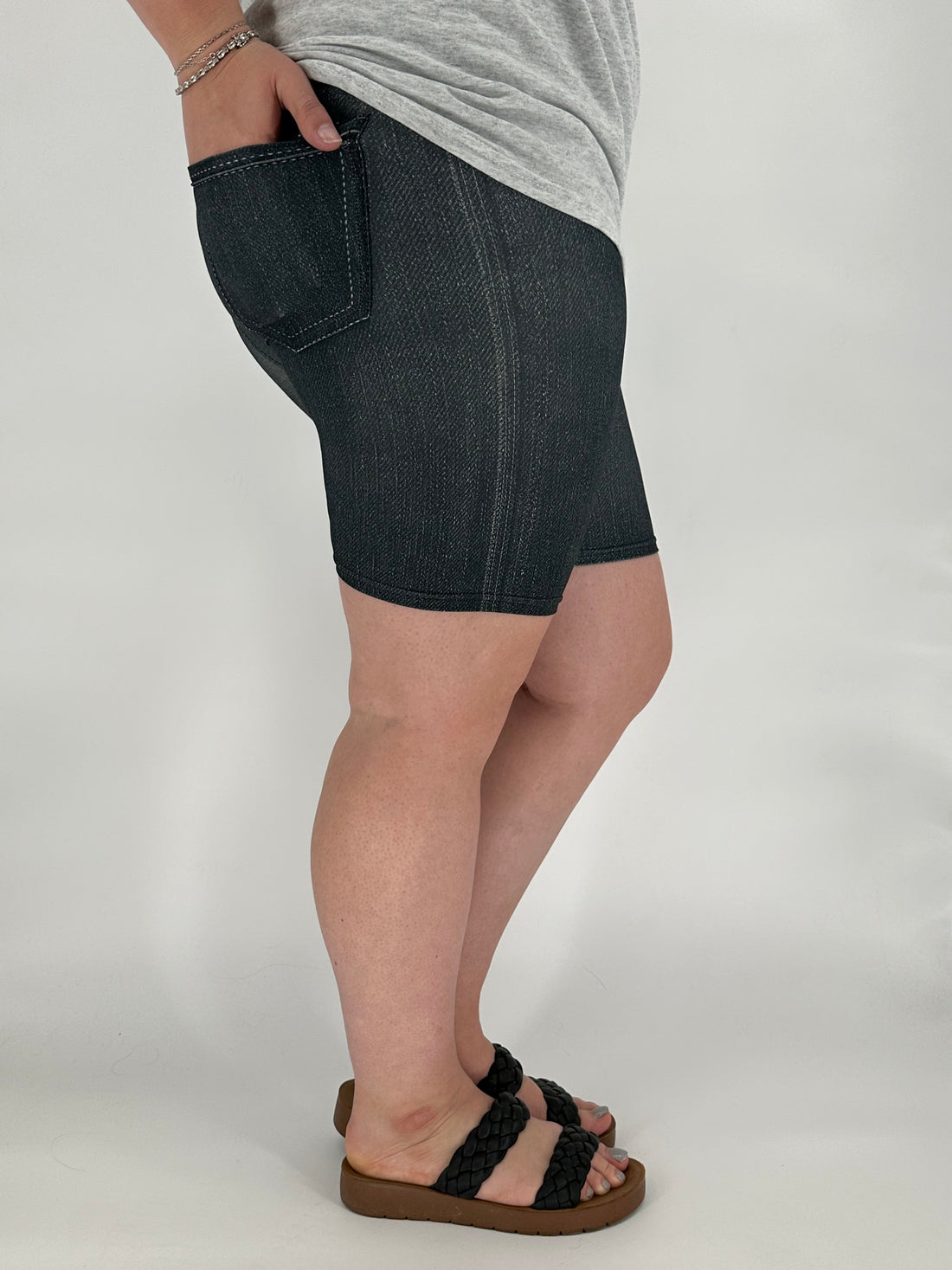 Black Denim Biker Shorts w/ Back Pockets