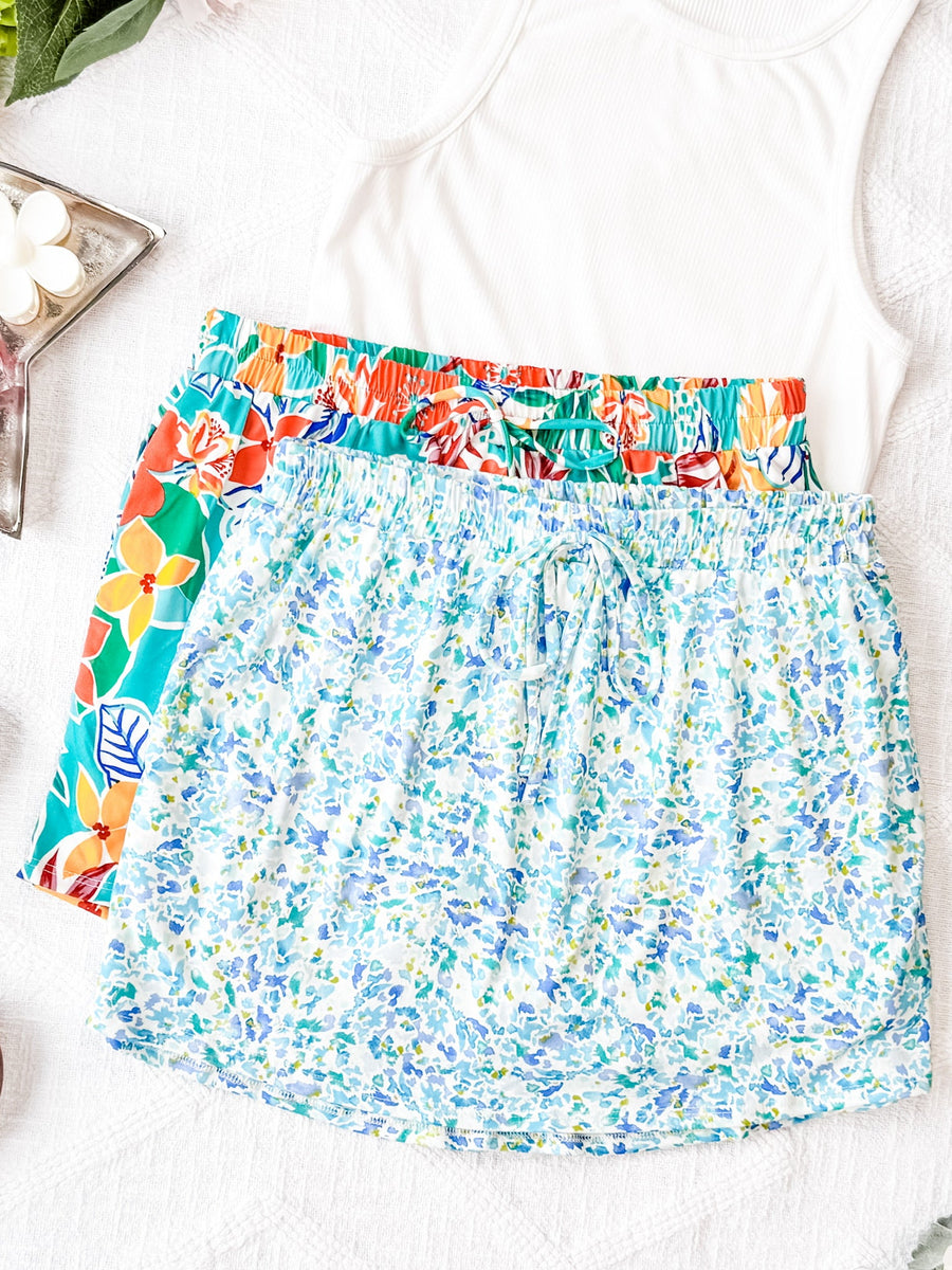 IN STOCK Sienna Skort - Aqua Micro Floral FINAL SALE