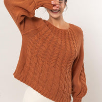 HYFVE Cable-Knit Round Neck Raglan Sleeve Sweater