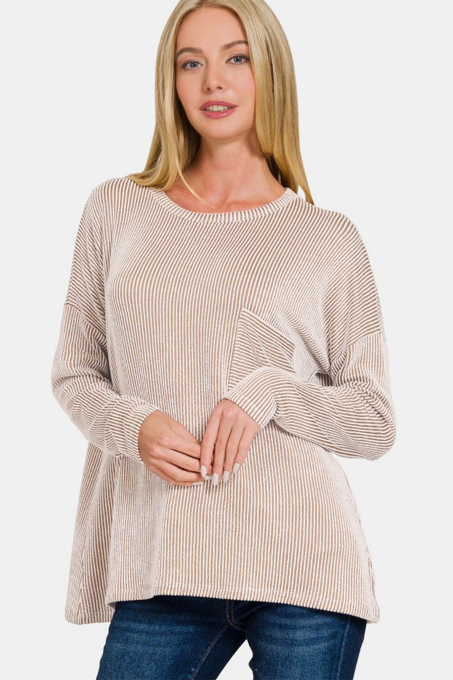 Zenana Ribbed Striped Long Sleeve T-Shirt