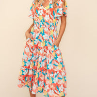 Haptics Full Size Tropical Floral Tiered Dress with Side Pockets