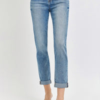 Risen Full Size High Rise Cropped Roll Up Jeans