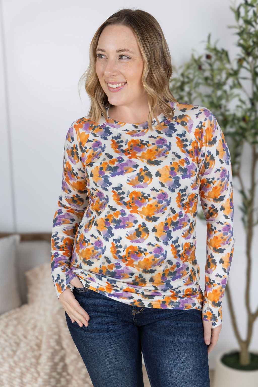 IN STOCK Blair Long Sleeve Top - Autumn Purple Abstract FINAL SALE