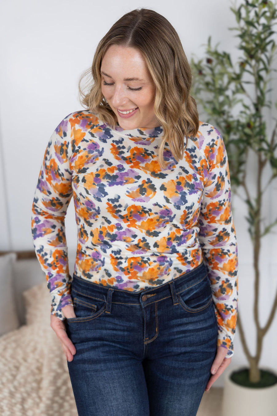 IN STOCK Blair Long Sleeve Top - Autumn Purple Abstract FINAL SALE