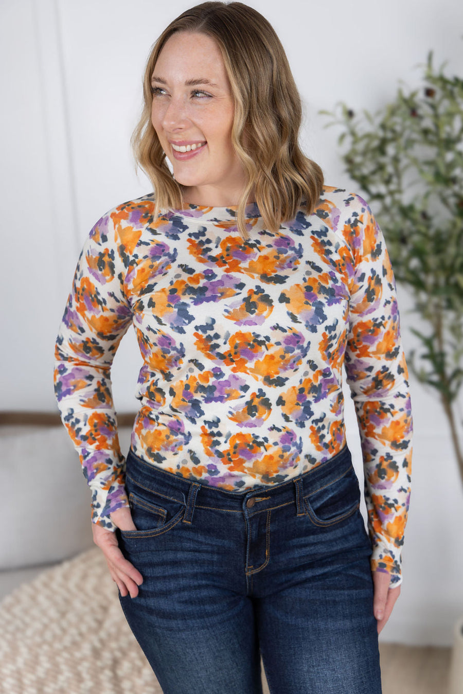 IN STOCK Blair Long Sleeve Top - Autumn Purple Abstract FINAL SALE