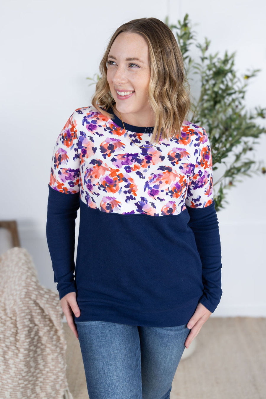 IN STOCK Natalie Pullover - Autumn Purple Abstract and Navy FINAL SALE
