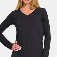 Zenana Full Size V-Neck Long Sleeve T-Shirt