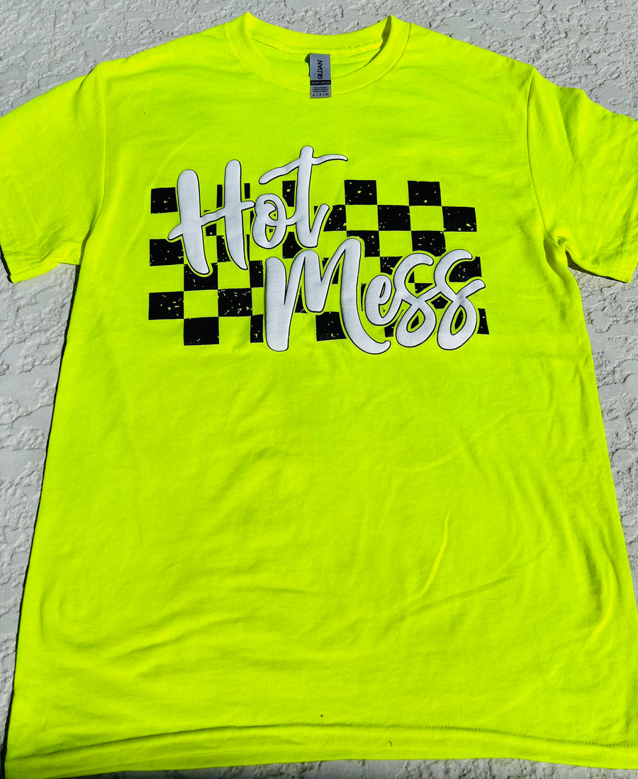 Hot Mess Checkered (Safety Green)