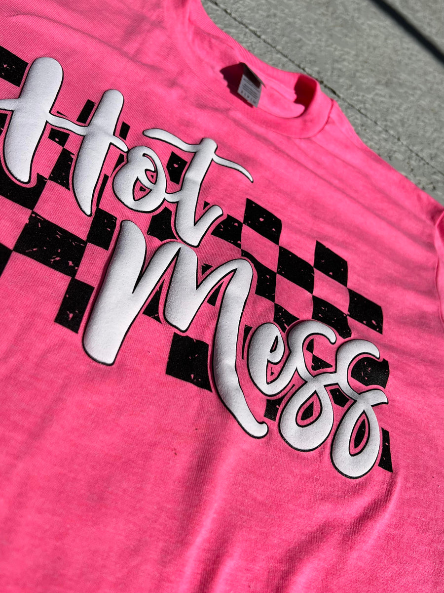 Hot Mess Checkered (Neon PINK)