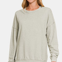 Zenana Washed Round Neck Dropped Shoulder Sweatshirt