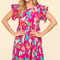 Haptics Printed Ruffled Tiered Dress with Side Pockets