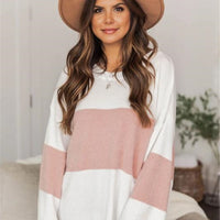 Color Block Round Neck Long Sleeve Sweater