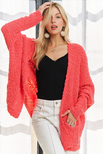 ADORA Popcorn Knit Open Front Long Sleeve Cardigan