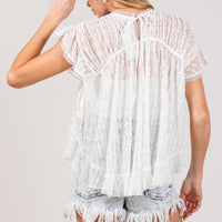 SAGE + FIG Round Neck Short Sleeve Lace Blouse