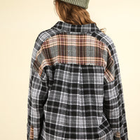 VERY J Contrast Plaid Raw Detail Shirt