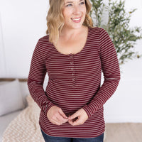 IN STOCK Striped Henley Long Sleeve - Burgundy FINAL SALE