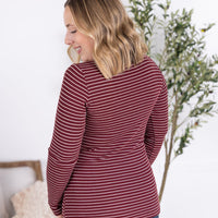 IN STOCK Striped Henley Long Sleeve - Burgundy FINAL SALE