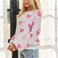 ADORA Heart Round Neck Drop Shoulder Sweater