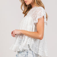 SAGE + FIG Round Neck Short Sleeve Lace Blouse