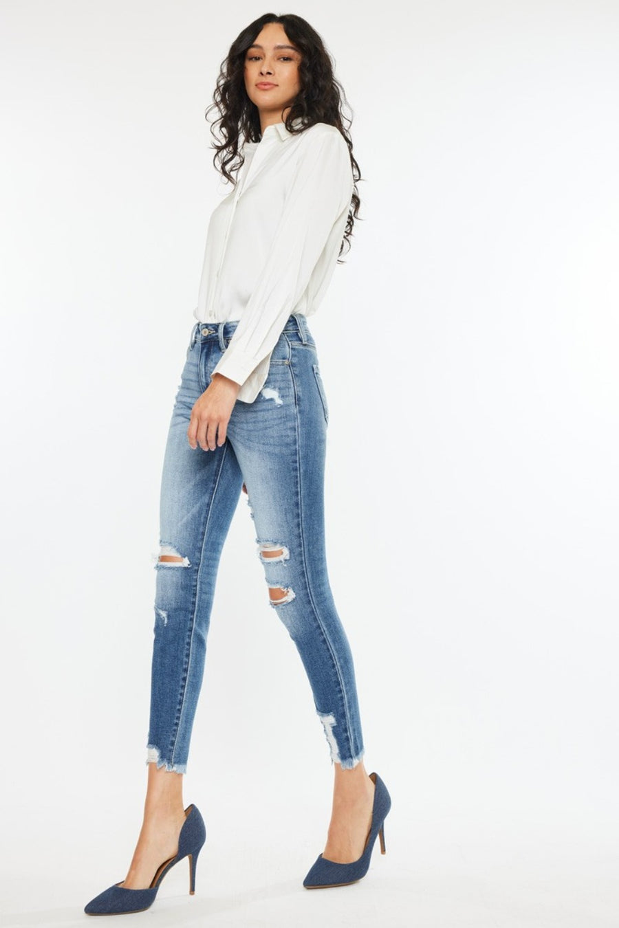 Kancan High Rise Frayed Ankle Skinny Jeans